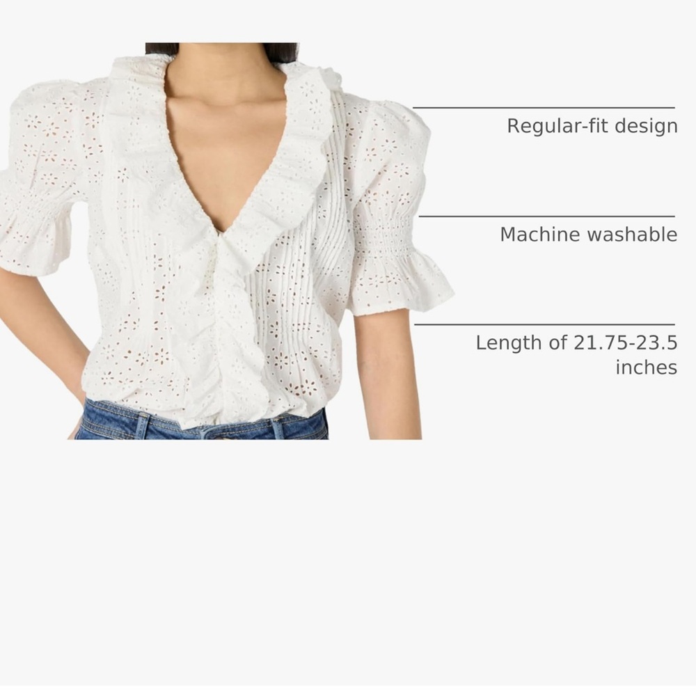 🆕 The Drop ‘Lenai’ 100% Cotton Pintuck Eyelet Blouse in Ivory XL - Picture 4 of 9
